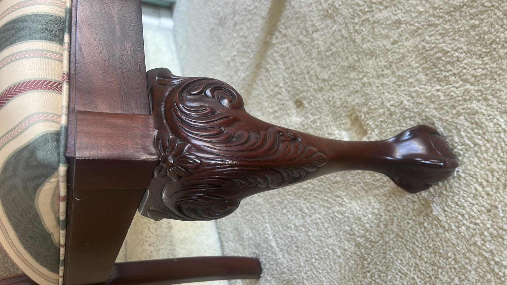 Photo 1 of THOMASVILLE CHIPPENDALE MAHOGANY DINING CHAIR WITH BALL AND CLAW FEET
SIDE CHAIR 24” x 22” x H41”