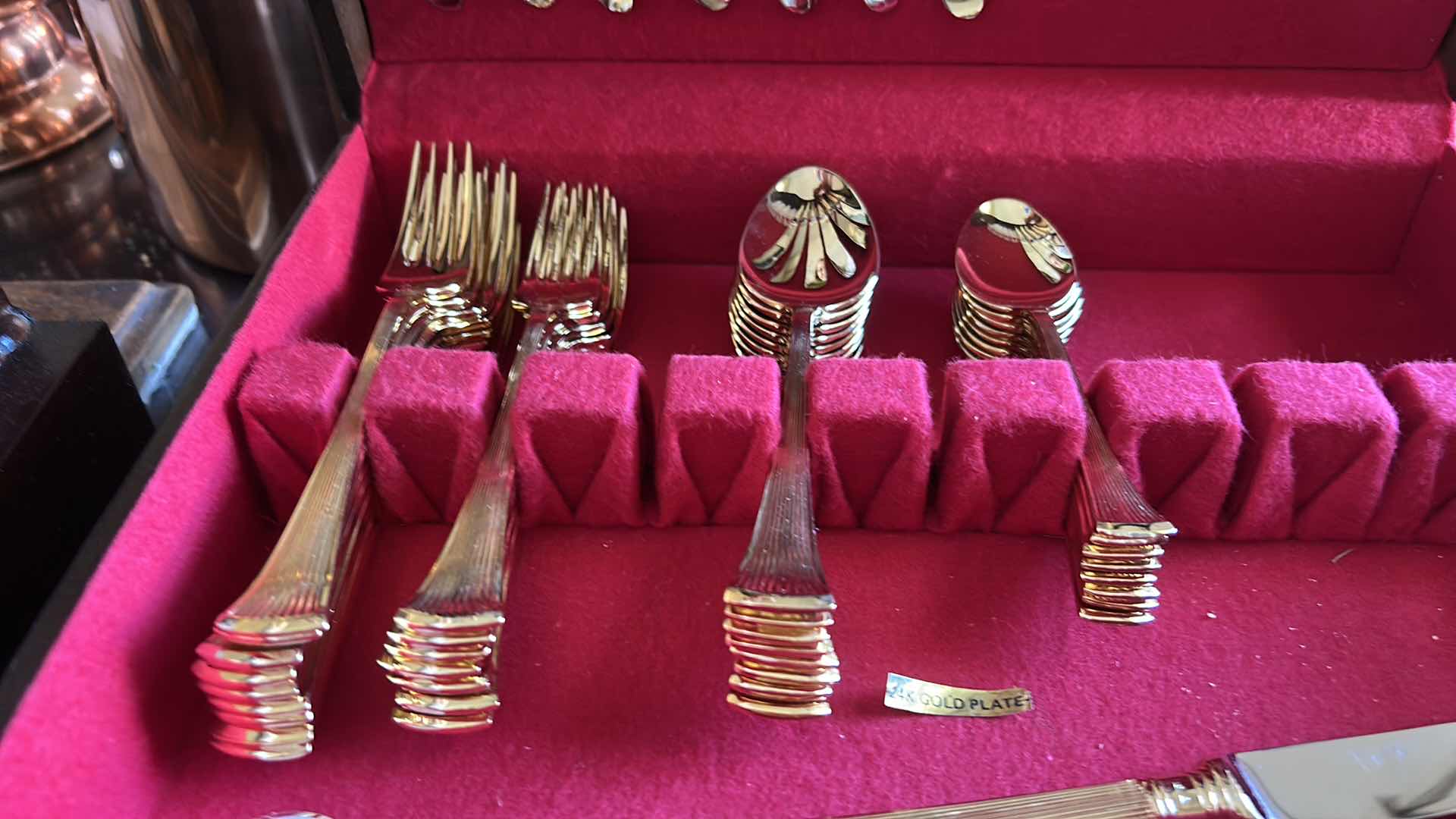 Photo 1 of 44PC GEORGIAN HOUSE “CHRISTY” 24K GOLD PLATED SERVING WARE IN WOOD BOX