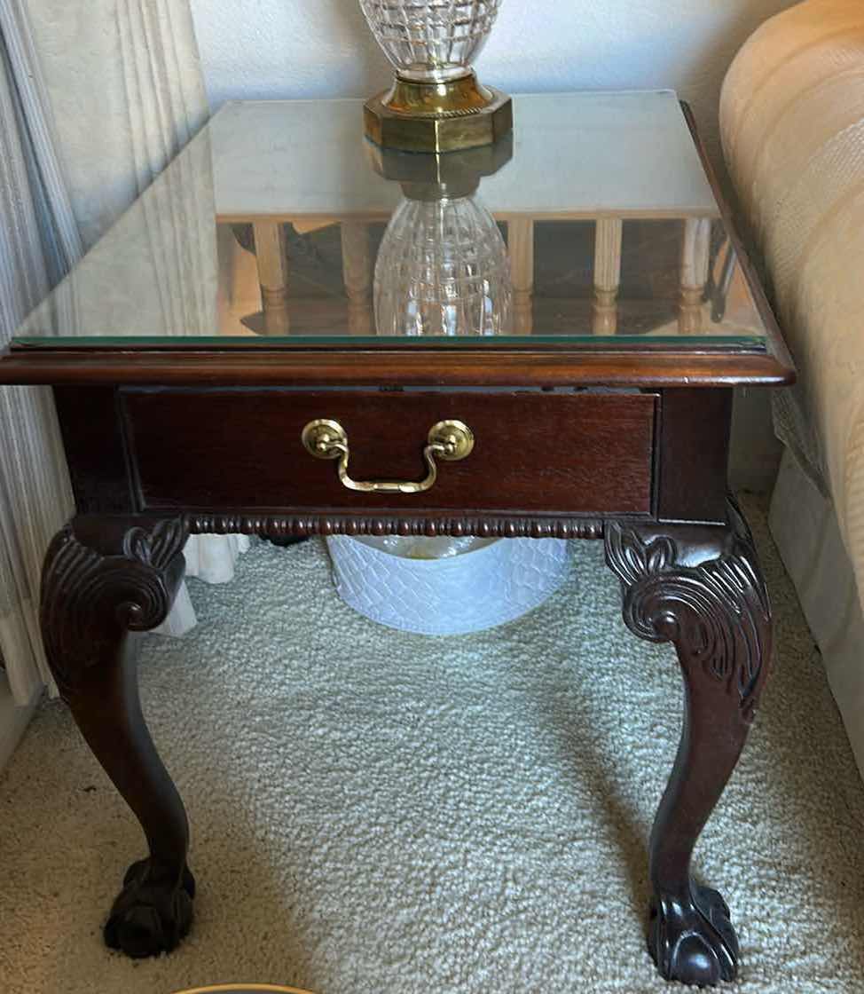 Photo 1 of THOMASVILLE TRADITIONAL STYLE MAHOGANY SIDE TABLE WITH BALL AND CLAW FEET 21“ x 26“ x H23“