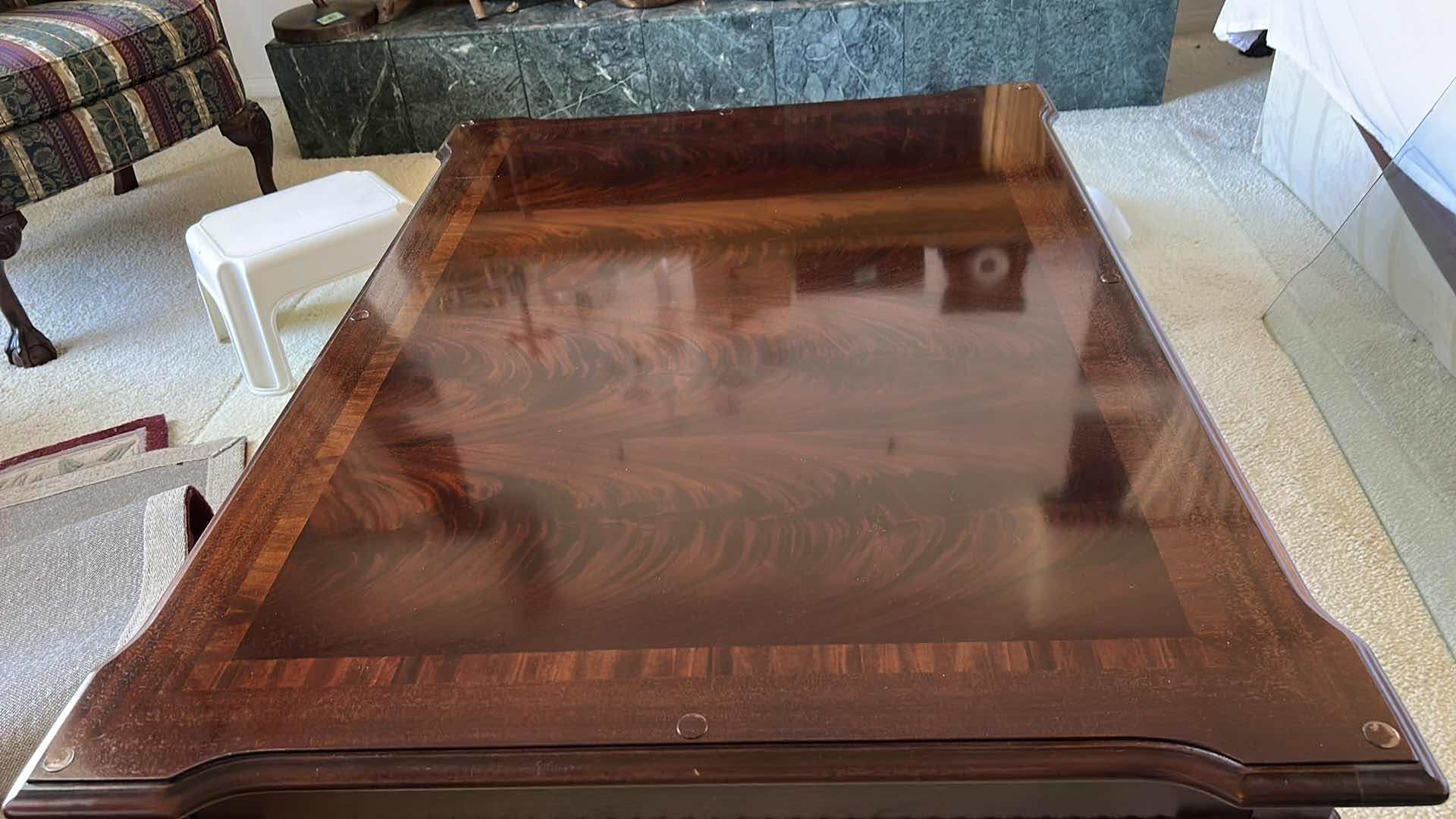 Photo 1 of THOMASVILLE MAHOGANY  TRADITIONAL STYLE COFFEE TABLE WITH GLASS TOP 3‘ x 4‘ x H17“