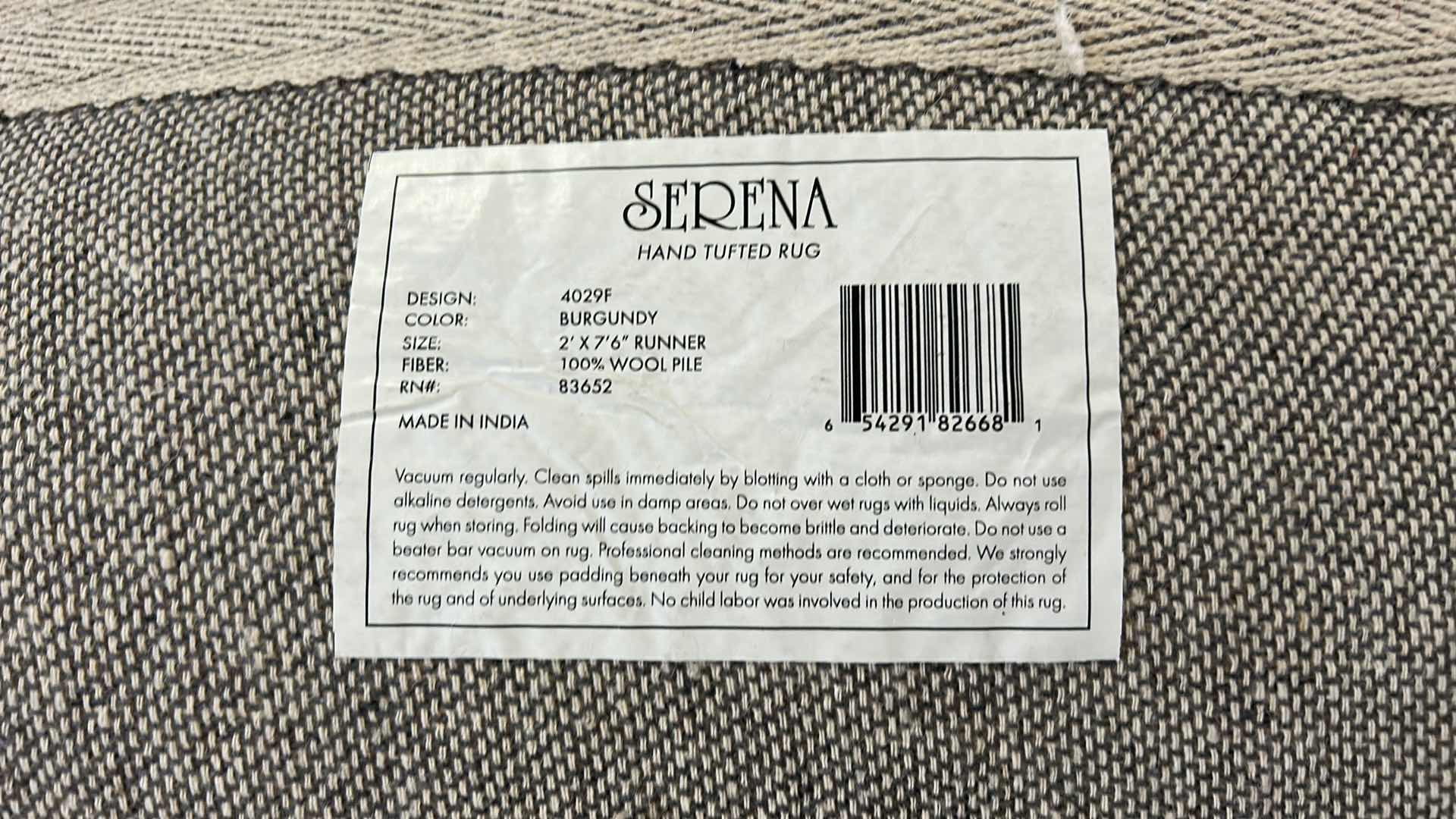 Photo 1 of SERENA HAND TUFTED 100% WOOL RUNNER RUG 2’ X 7’6”