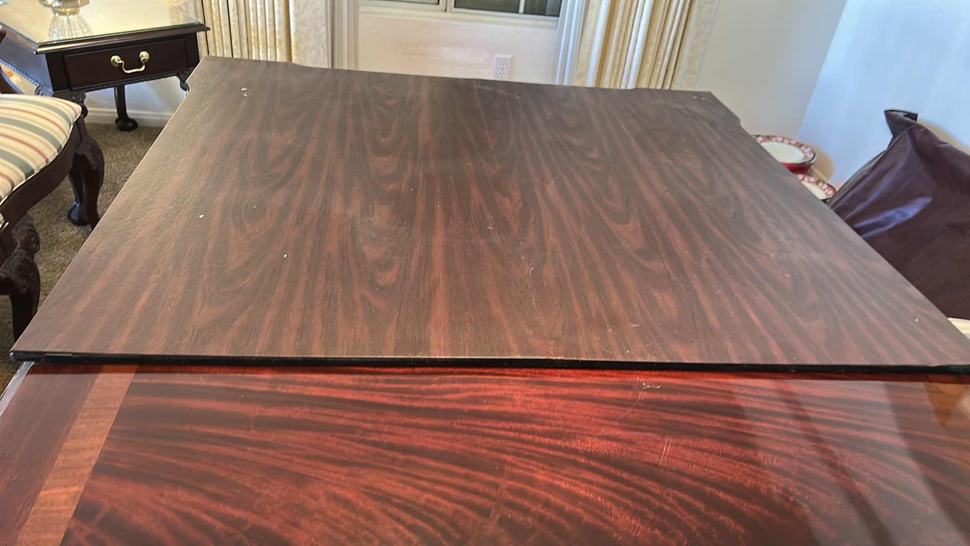 Photo 1 of THOMASVILLE  MAHOGANY TRADITIONAL STYLE DINING TABLE 45” X 76” X H30” plus 2 - 20” LEAFS & PADDING PROTECTION FELT LINED TOPPER