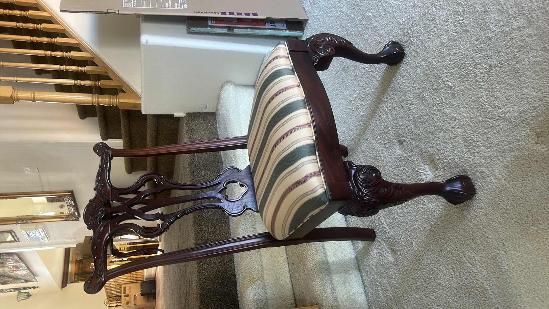 Photo 1 of THOMASVILLE CHIPPENDALE MAHOGANY DINING CHAIR WITH BALL AND CLAW FEET
SIDE CHAIR 24” x 22” x H41”