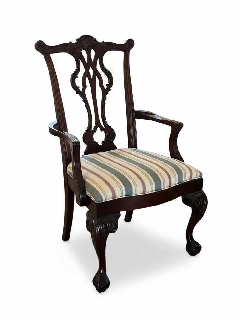 Photo 1 of THOMASVILLE CHIPPENDALE MAHOGANY ARM DINING CHAIR WITH BALL AND CLAW FEET
SIDE CHAIR 24” x 22” x H41”