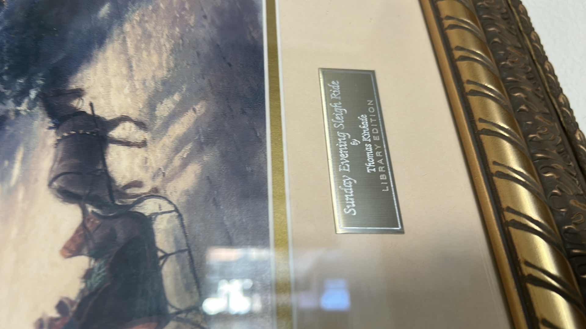 Photo 1 of GOLD FRAMED, “SUNDAY EVENING SLEIGH RIDE” BY THOMAS KINKADE LIBRARY EDITION 30 1/4“ x H26 1/2“