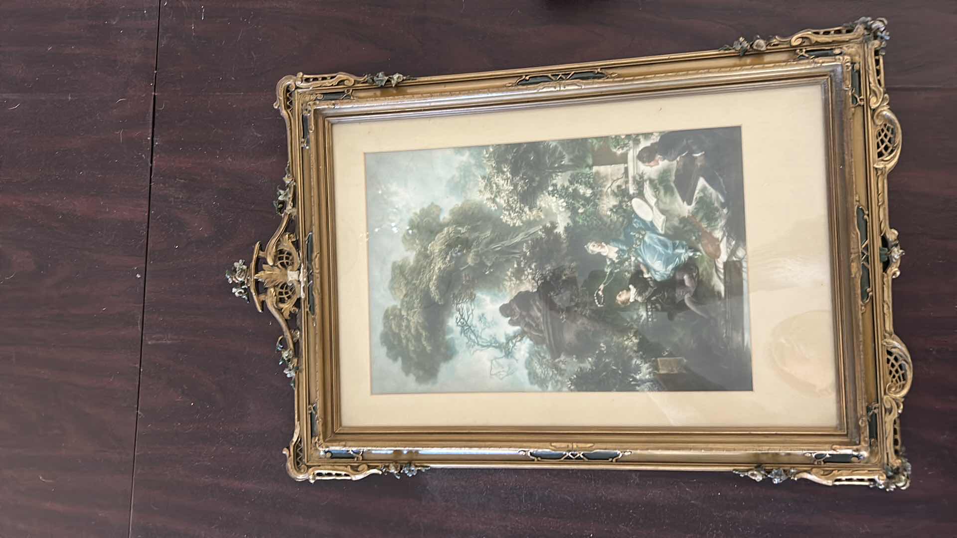 Photo 1 of ANTIQUE INTRICATE GESSO OVER WOOD FRAMED, “PROGRESS OF LOVE: “
THE MEETING”
BY JEAN-HONORE FRAGONARD ARTWORK 15 1/2“ x H 24“