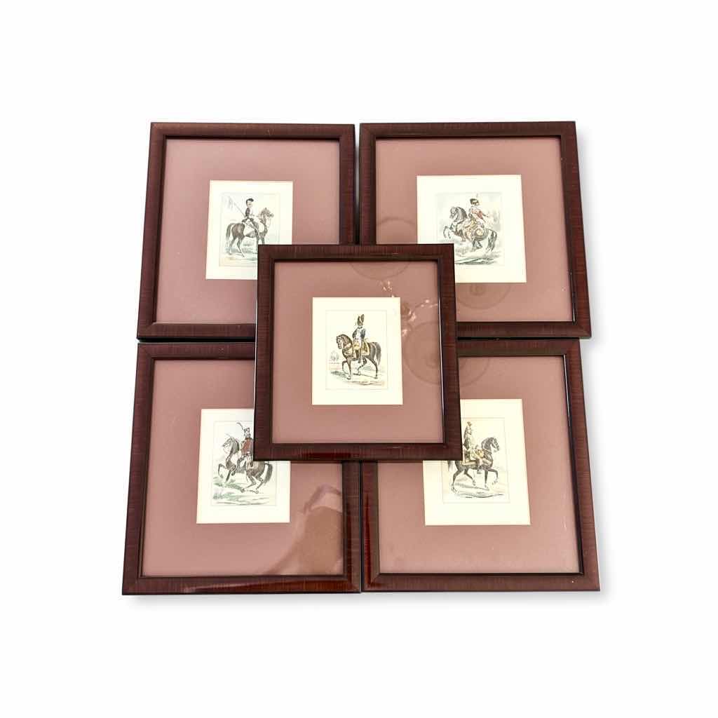 Photo 1 of 5 WOOD FRAMED ANTIQUE HAND-COLORED PRINTS OF HORSE RIDERS IN FORMAL ATTIRE ( 4 LARGEST ARE 10“ x H 11“)