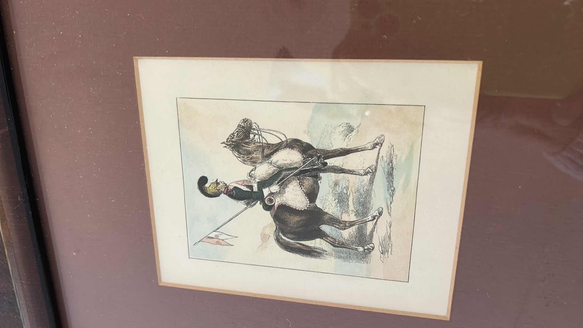 Photo 1 of 5 WOOD FRAMED ANTIQUE HAND-COLORED PRINTS OF HORSE RIDERS IN FORMAL ATTIRE ( 4 LARGEST ARE 10“ x H 11“)