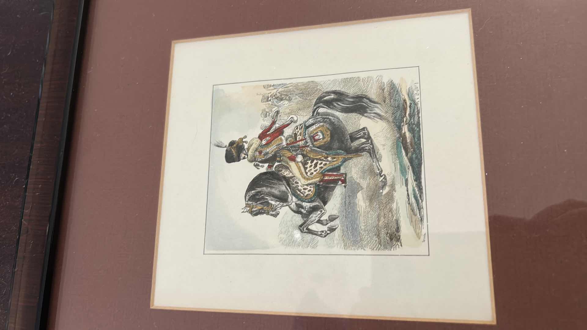 Photo 1 of 5 WOOD FRAMED ANTIQUE HAND-COLORED PRINTS OF HORSE RIDERS IN FORMAL ATTIRE ( 4 LARGEST ARE 10“ x H 11“)