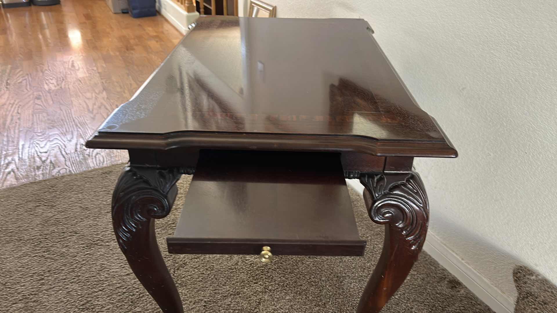 Photo 1 of THOMASVILLE MAHOGANY TABLE WITH TWO PULL OUTS  32 1/2” x 22 1/2” x H27 1/2” (COMES WITH GLASS TOP)