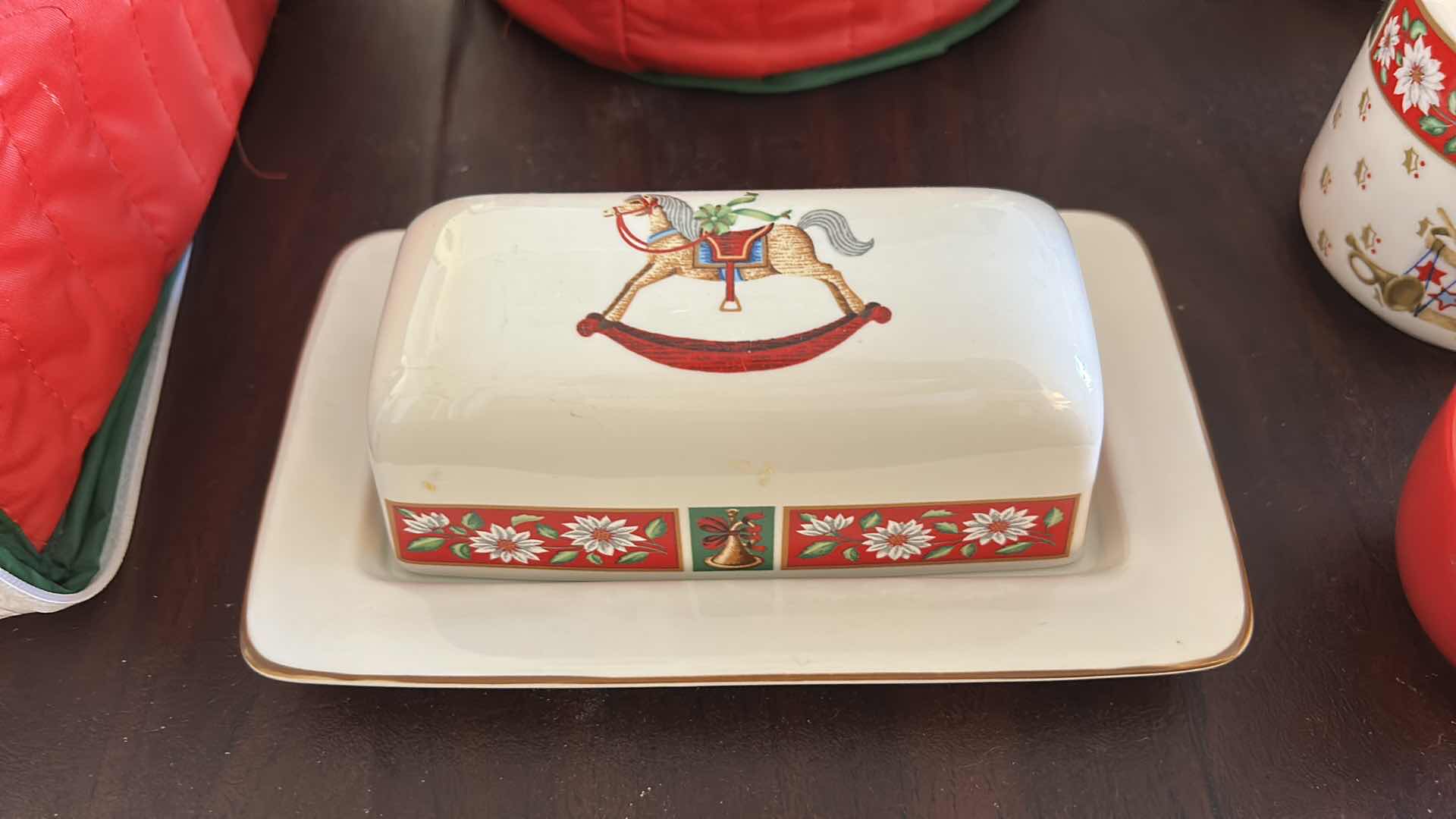 Photo 1 of CHARLTON HALL & CLASSIC TRADITIONS CHRISTMAS SERVING WARE - 10, 7.75” DESSERT PLATES, 12 MUGS, BUTTER DISH AND MORE