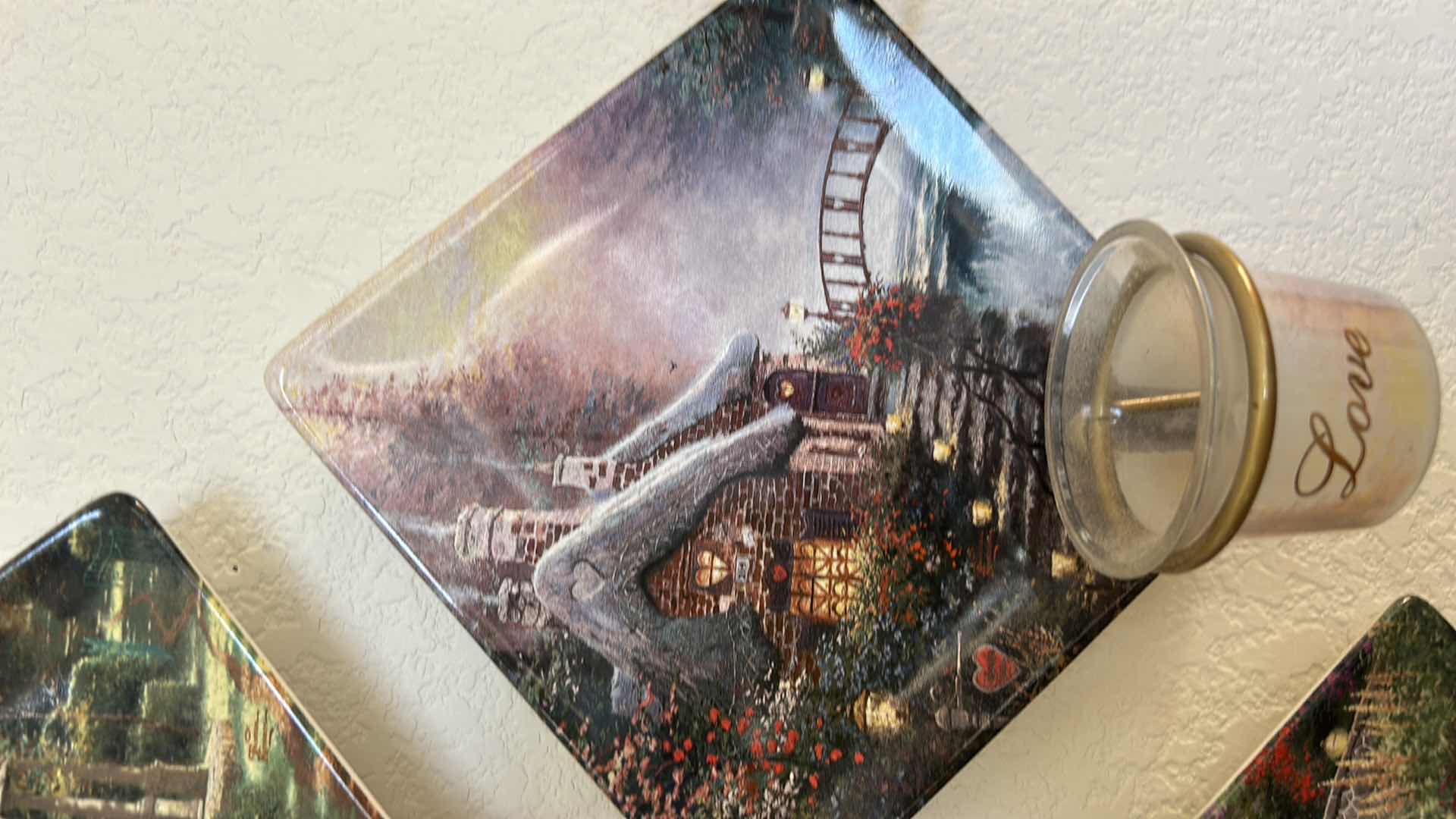 Photo 1 of 4 THOMAS KINKADE NUMBERED PLATES IN GOLD METAL WALL MOUNTED CANDLE HOLDER 21” x 21”