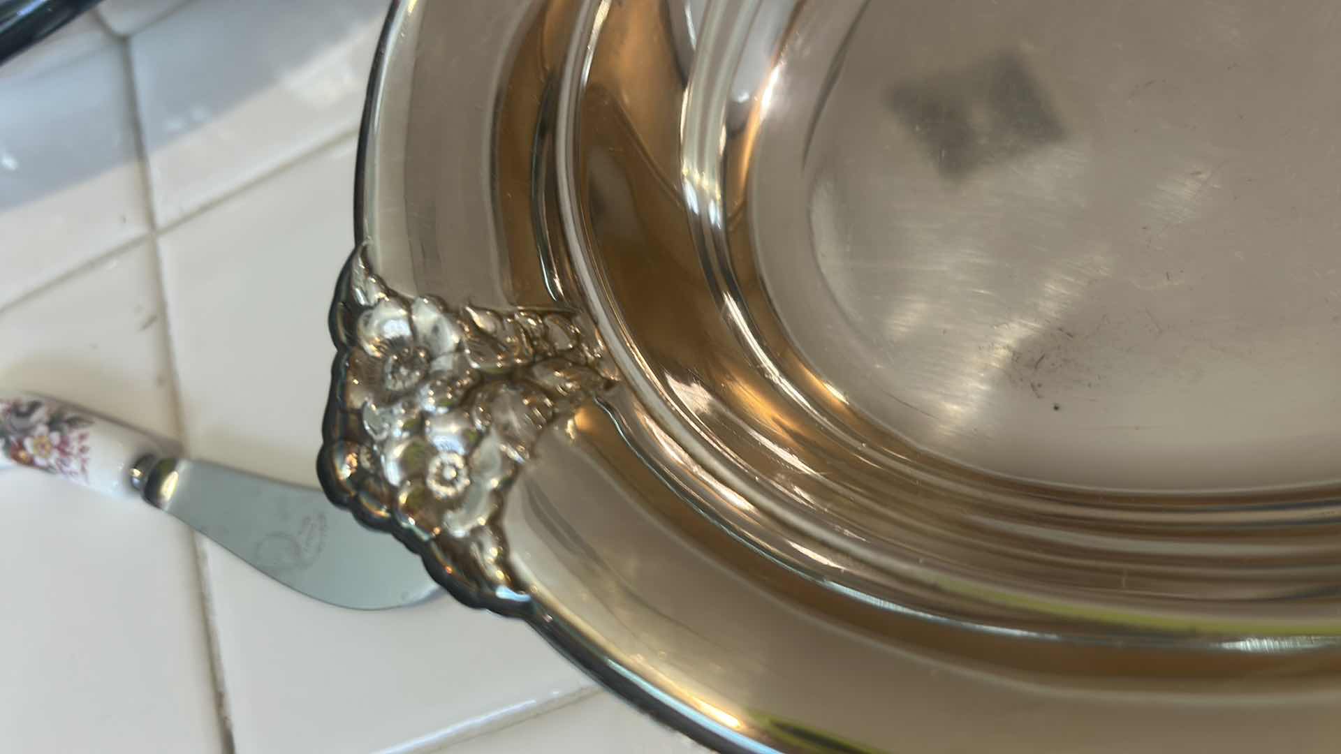 Photo 1 of 2 WILCOX INTERNATIONAL SILVER CO. SILVER PLATED TRAYS 12” & ROYAL CROWN ENGLAND CHEESE KNIFE