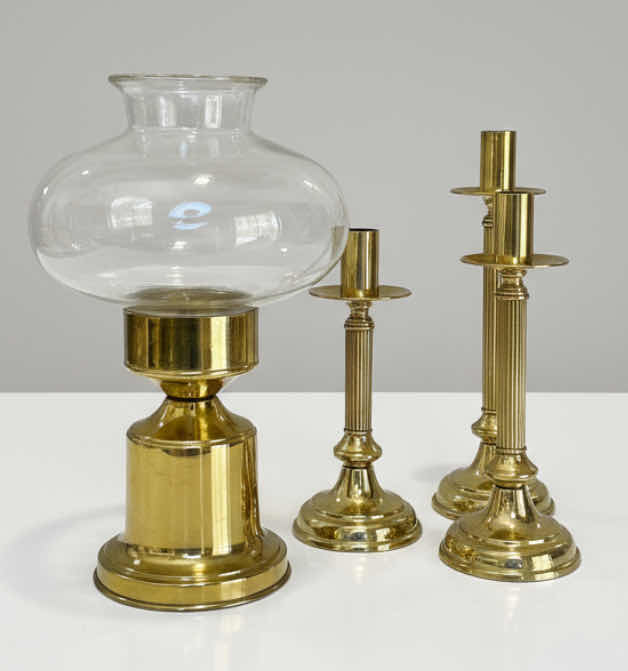 Photo 1 of 4 BRASS TONE CANDLE HOLDERS (TALLEST H12”)