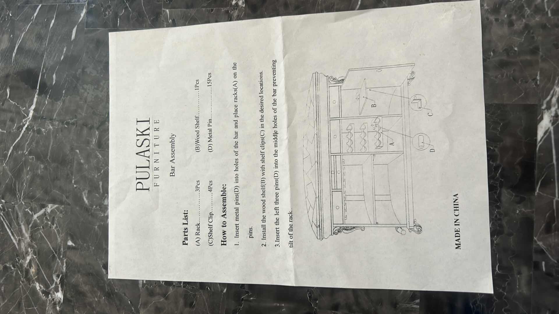 Photo 1 of PULASKI WOOD BAR WITH MARBLE TOP 6‘ x 25 1/2“ x H43“