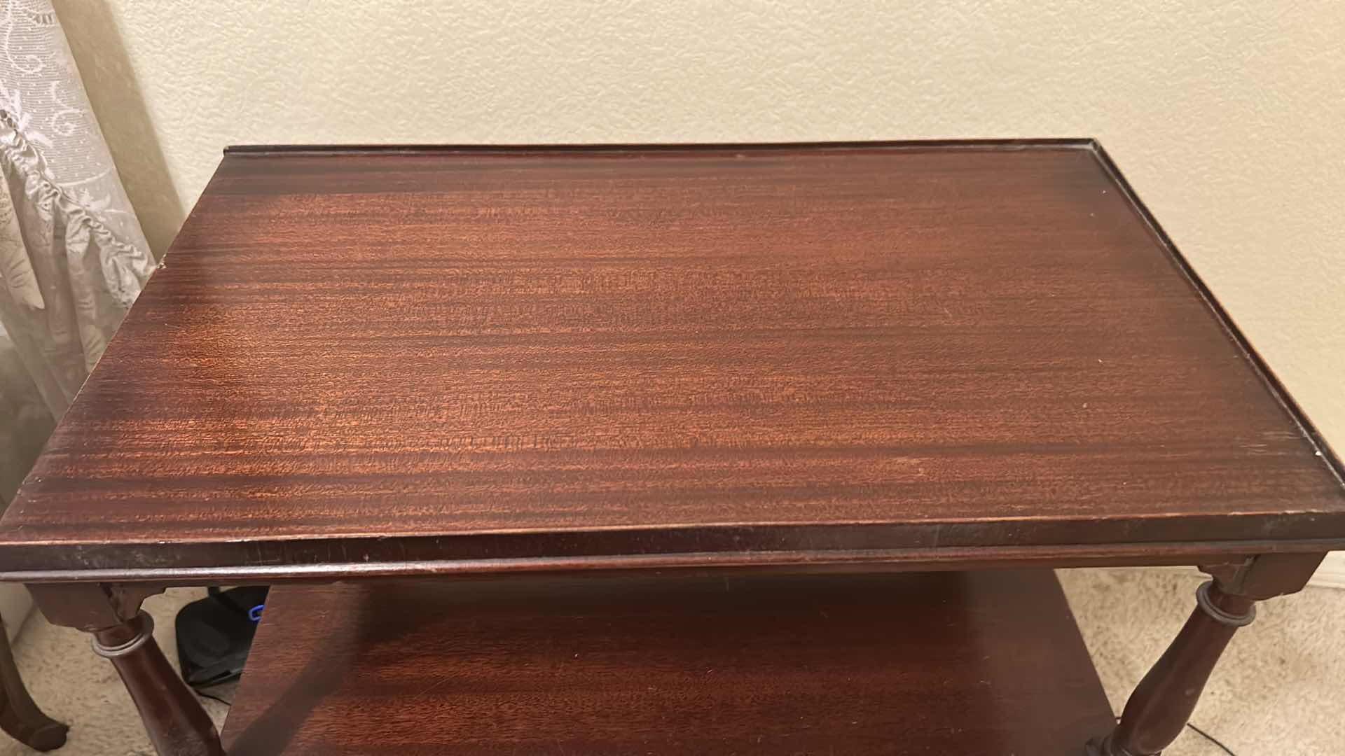 Photo 1 of ANTIQUE CHERRY WOOD SIDE TABLE WITH GLASS TOP 24” x 14” x 25”