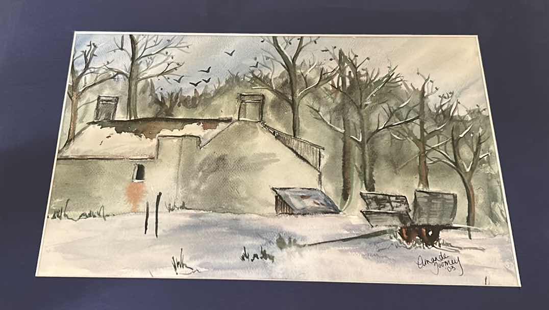 Photo 1 of UNFRAMED MATTED SIGNED WATERCOLOR “WINTER SCENE” ARTWORK 16” X H12”