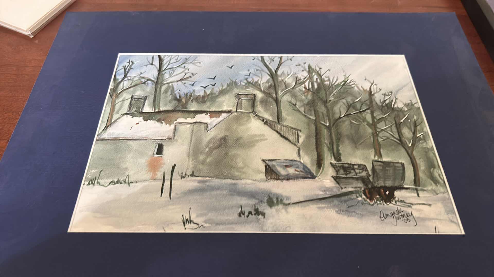 Photo 1 of UNFRAMED MATTED SIGNED WATERCOLOR “WINTER SCENE” ARTWORK 16” X H12”