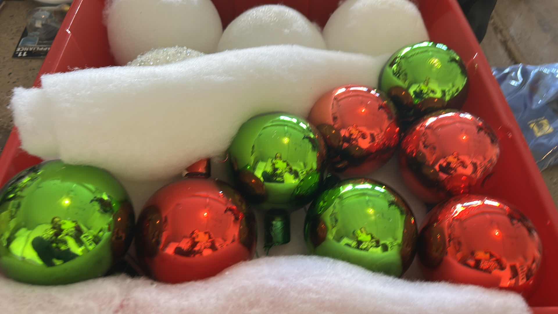 Photo 1 of TOTE WITH CHRISTMAS BALL ORNAMENTS AND GIFT BAGS