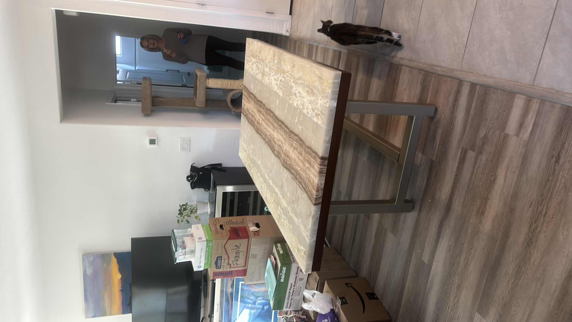 Photo 1 of $2500 FAUX MARBLE TOP WOOD AND  METAL DINING ROOM TABLE 40“ x 6‘ x H30 1/2“