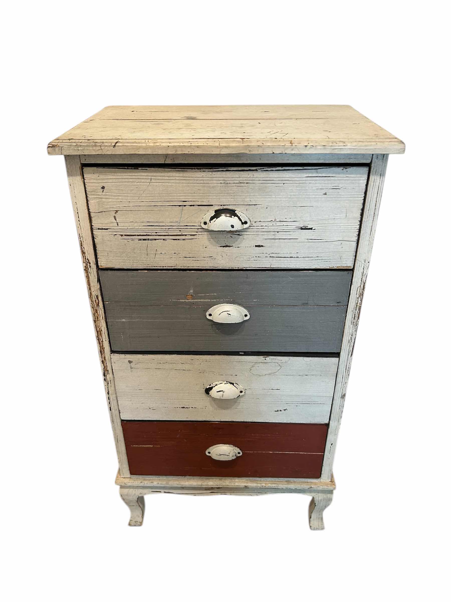 Photo 1 of DISTRESSED MULTI COLOR 4 DRAWER SMALL DRESSER 21" 13" H 37"