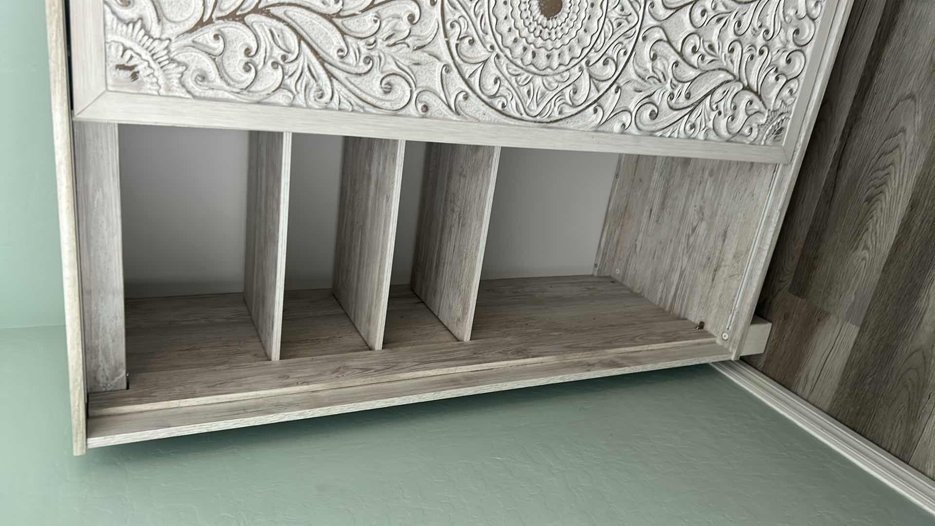Photo 1 of ASHLEY PAXBERRY DRESSING CHEST W WHITEWASH FINISH AND CARVED SLIDING DOOR 37" X 19" H 56"