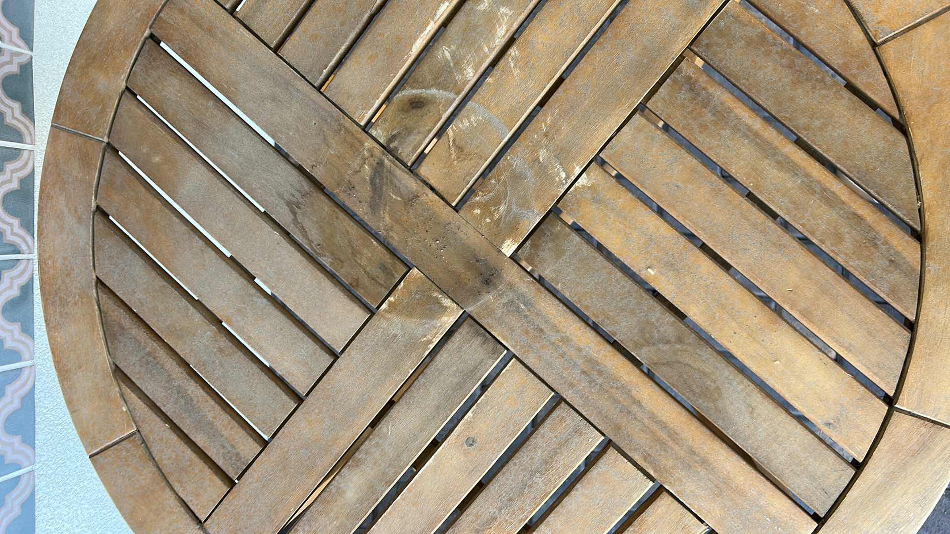 Photo 1 of OUTDOOR ROUND ACACIA WOOD ACCENT TABLE 28" X 30"