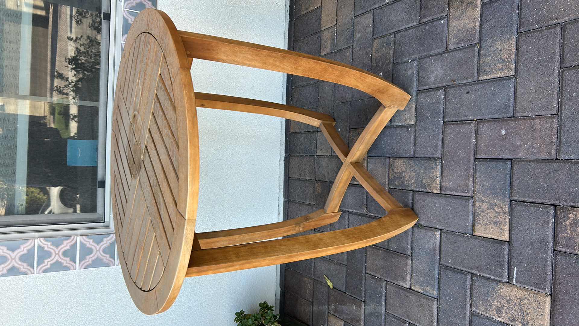 Photo 1 of OUTDOOR ROUND ACACIA WOOD ACCENT TABLE 28" X 30"