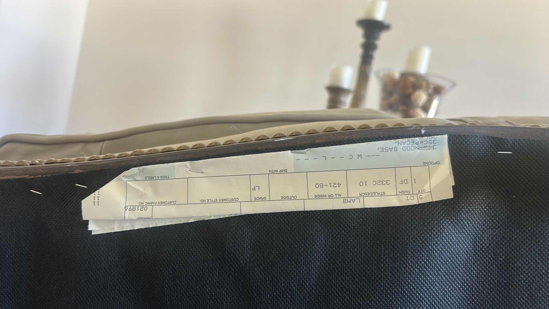 Photo 1 of LOUIS XV-STYLE BERGÈRE CHAIR WITH DARK WOOD FRAME AND LIGHT-COLORED LEATHER OR SUEDE UPHOLSTERY. 31“ x 29“ x H35“