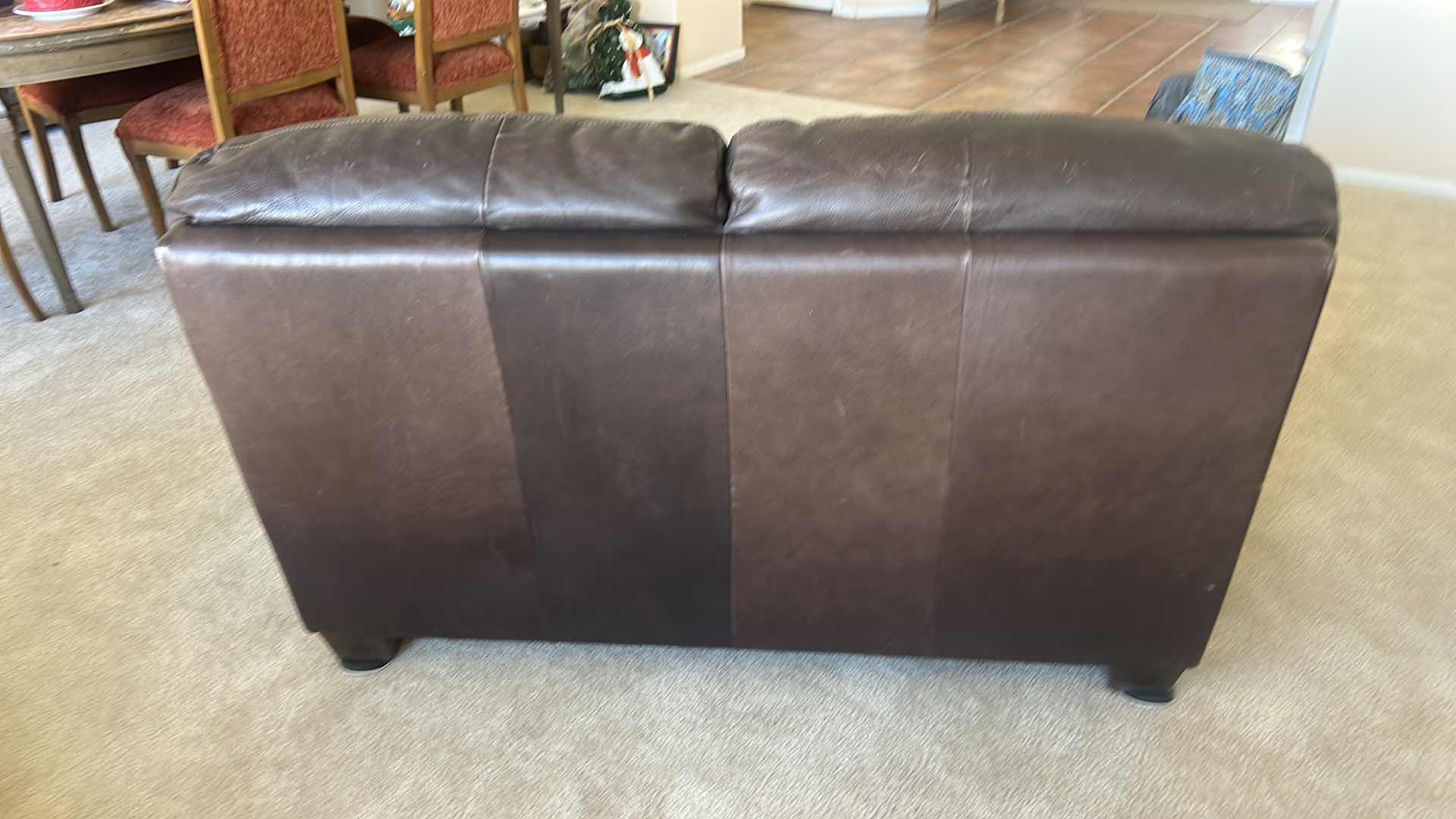 Photo 1 of 65” BROWN  LEATHER LOOK LOVESEAT