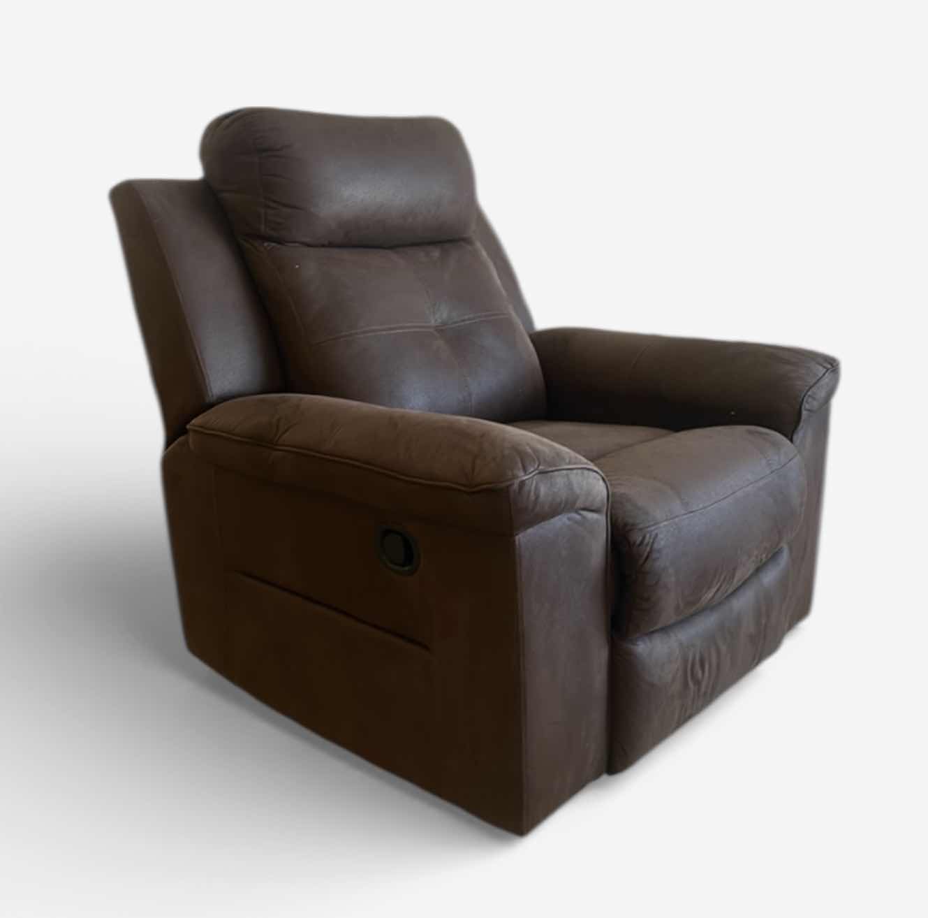 Photo 1 of ASHLEY FURNITURE ROCKER RECLINER WITH LEATHER-LOOK UPHOLSTERY. MADE OF POLYURETHANE, POLYESTER, AND FIBER MATERIALS.
