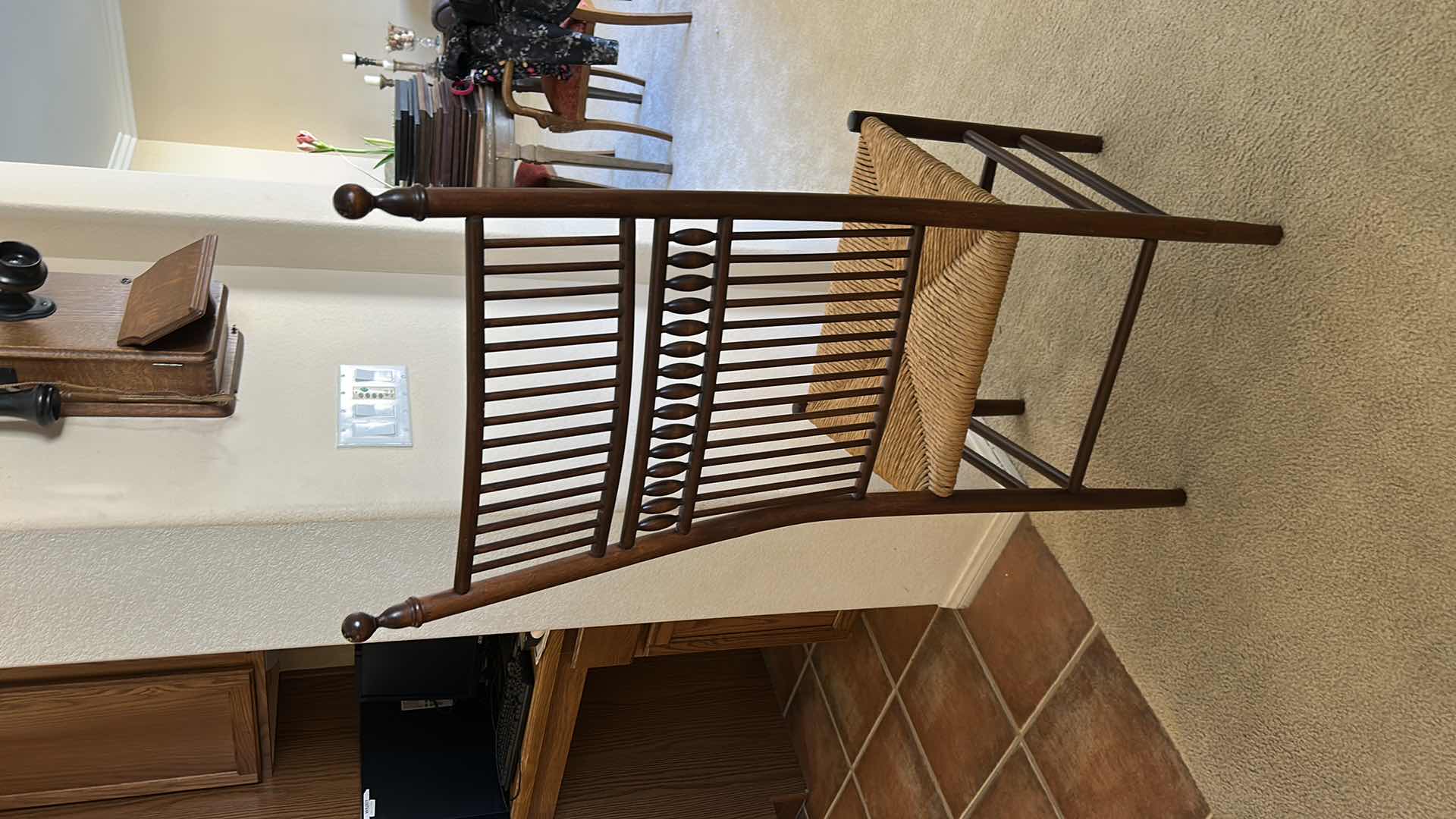 Photo 1 of AESTHETIC MOVEMENT SIDE CHAIR IN WALNUT WITH RUSH SEAT, DESIGNED BY E.W. GODWIN CIRCA 1885. H4’