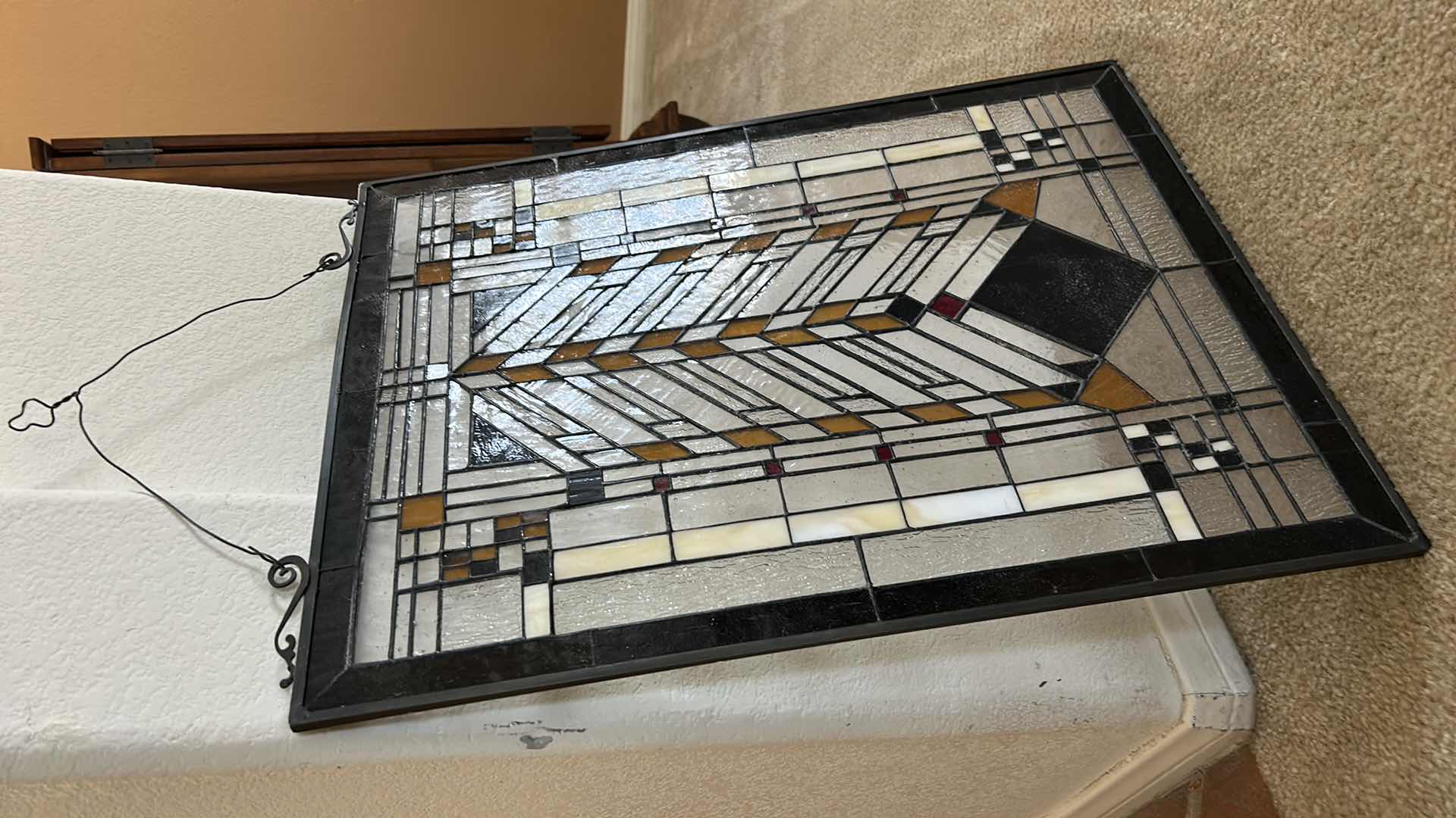 Photo 1 of FRANK LLOYD WRIGHT AUTUMN SUMAC STAINED GLASS PANEL OR SUNCATCHER. REPRODUCTION OF AN ORIGINAL WINDOW DESIGN. MADE WITH HEAVY METAL AND GLASS. 18 1/4“ x H24“