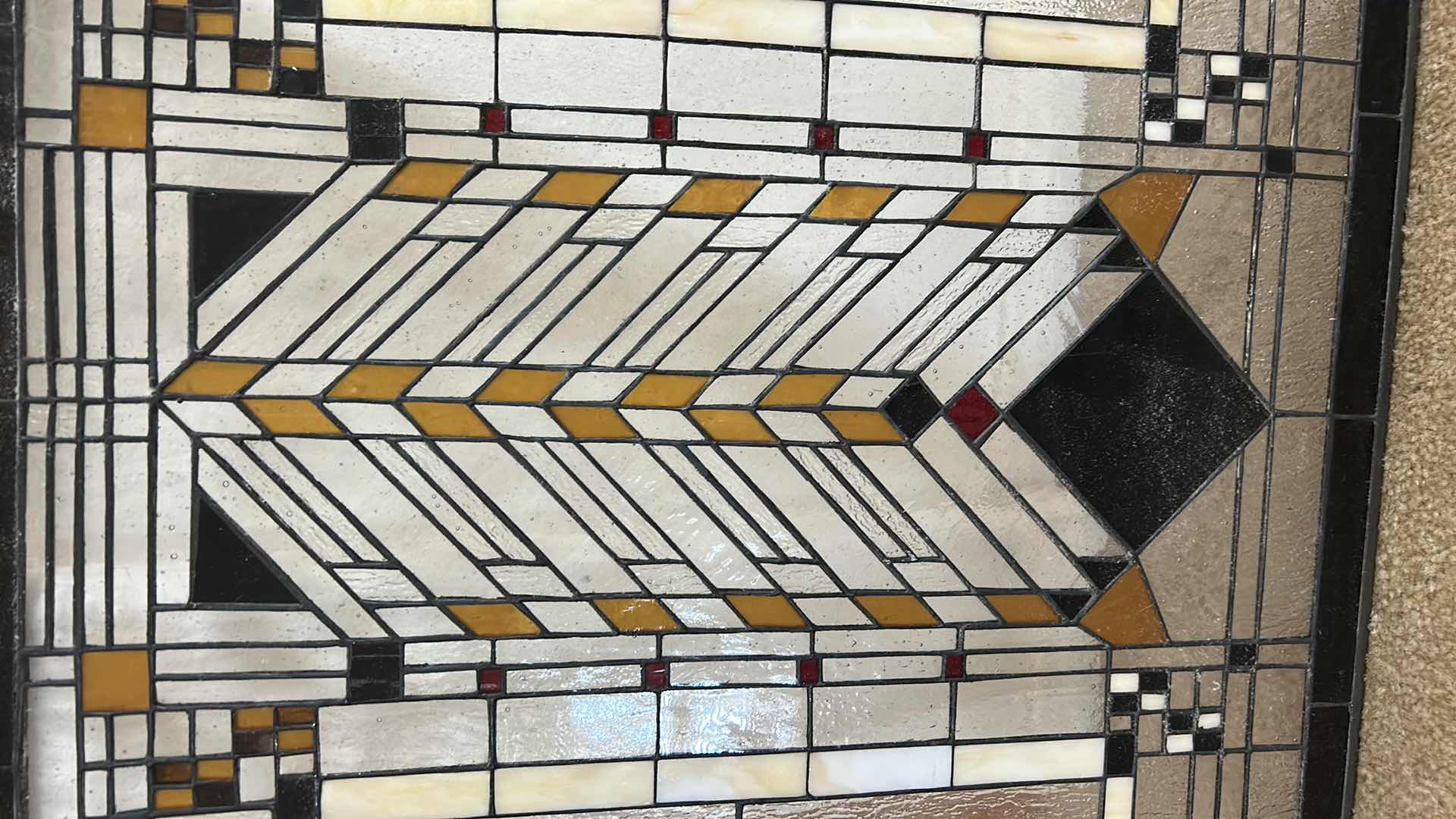 Photo 1 of FRANK LLOYD WRIGHT AUTUMN SUMAC STAINED GLASS PANEL OR SUNCATCHER. REPRODUCTION OF AN ORIGINAL WINDOW DESIGN. MADE WITH HEAVY METAL AND GLASS. 18 1/4“ x H24“