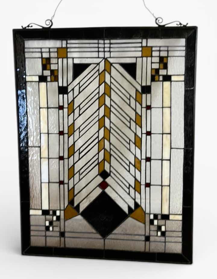 Photo 1 of FRANK LLOYD WRIGHT AUTUMN SUMAC STAINED GLASS PANEL OR SUNCATCHER. REPRODUCTION OF AN ORIGINAL WINDOW DESIGN. MADE WITH HEAVY METAL AND GLASS. 18 1/4“ x H24“