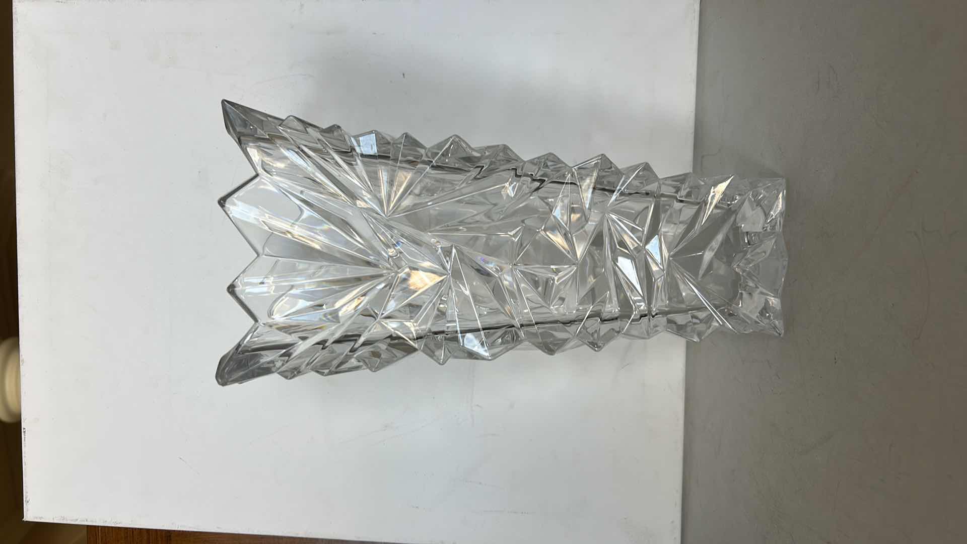 Photo 1 of MIKASA GLACIER TALL CUT CRYSTAL VASE WITH FACETED GEOMETRIC DESIGN. H12”