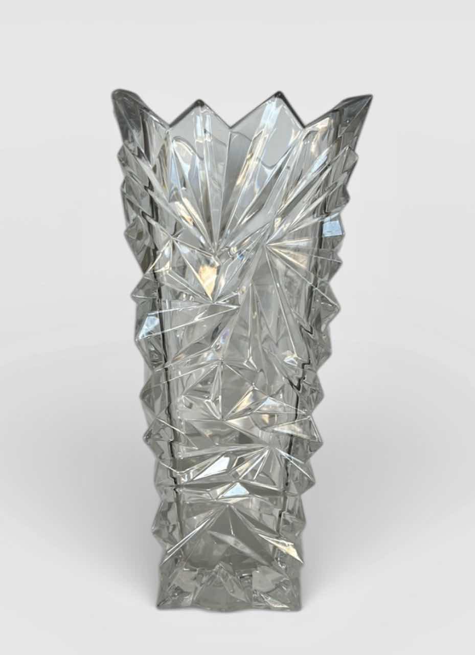 Photo 1 of MIKASA GLACIER TALL CUT CRYSTAL VASE WITH FACETED GEOMETRIC DESIGN. H12”
