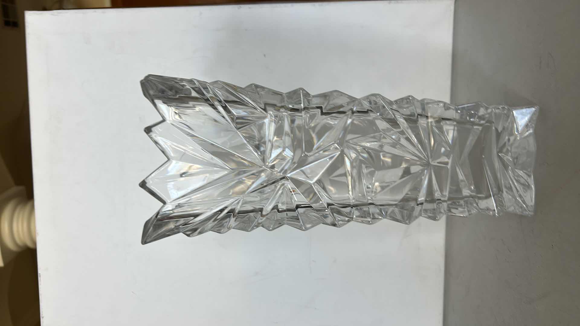 Photo 1 of MIKASA GLACIER TALL CUT CRYSTAL VASE WITH FACETED GEOMETRIC DESIGN. H12”