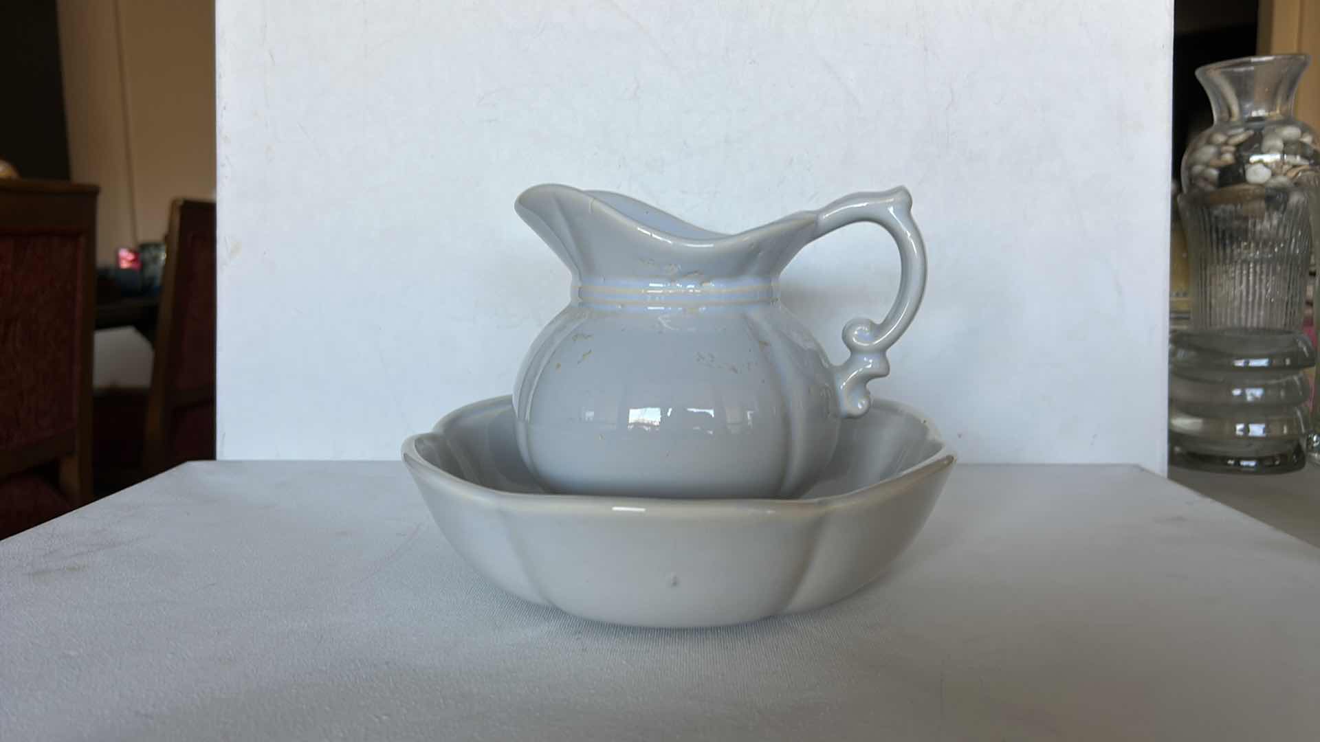 Photo 1 of NUMBERED MCCOY POTTERY PITCHER WITH MATCHING BOWL. GLAZED CERAMIC SET H6”