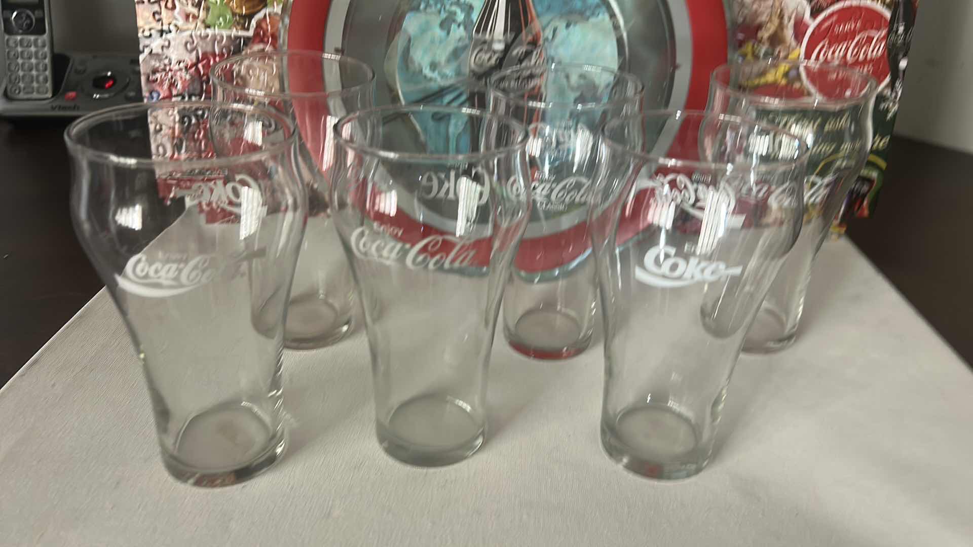 Photo 1 of COCA COLA GLASSES, CLOCK, PUZZLE
