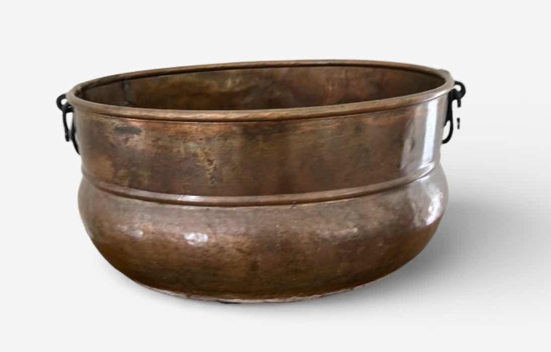 Photo 1 of COPPER CAULDRON OR WASH POT WITH SIDE HANDLES. H 22” x 17” x H10”