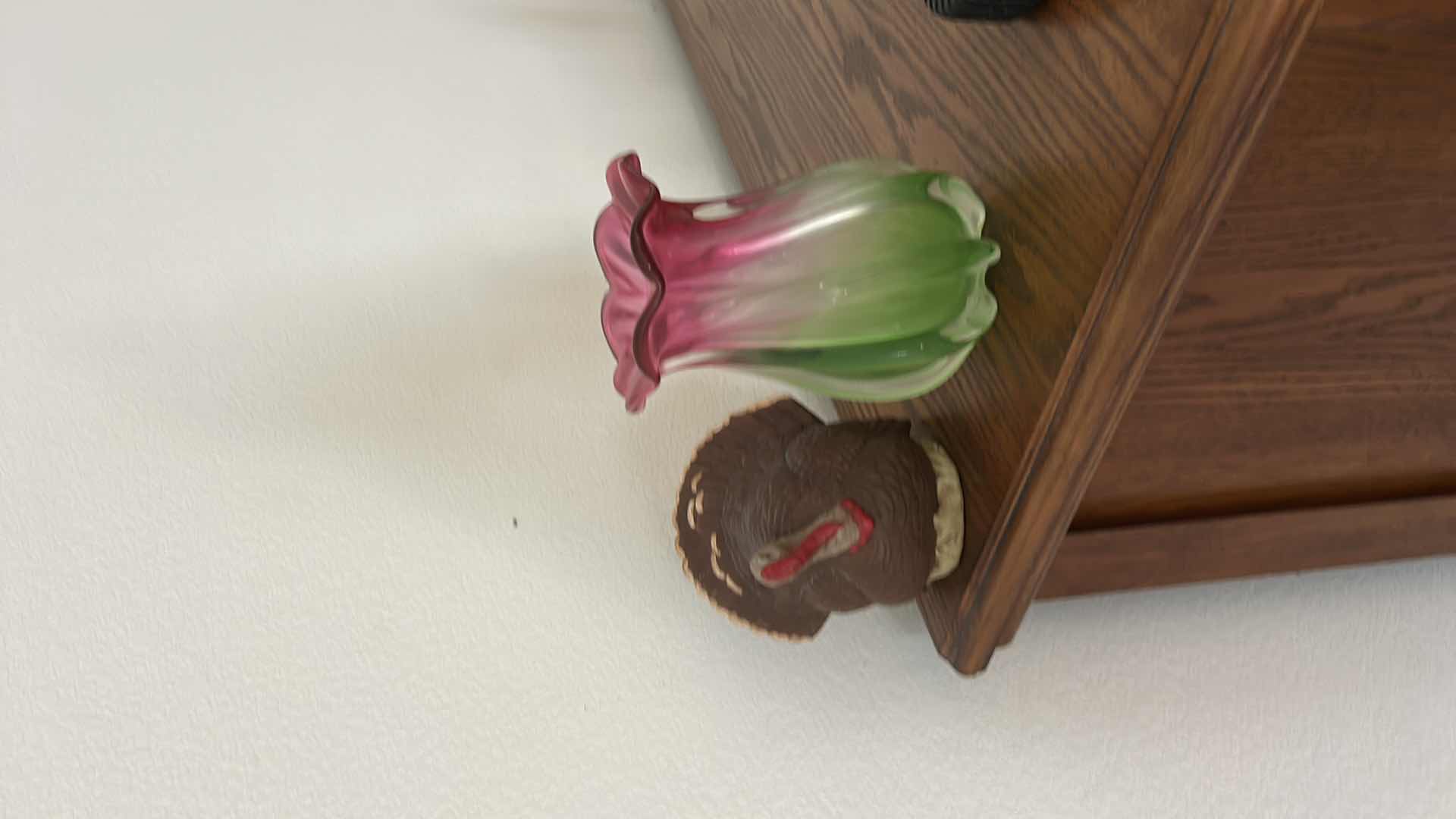 Photo 1 of COLORFUL GLASS VASE AND SIGNED CERAMIC TURKEY (TALLEST H7 1/2”