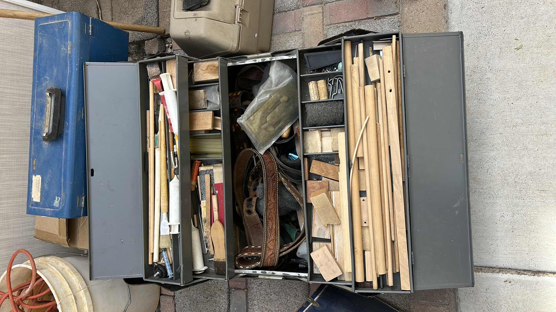 Photo 1 of METAL BOX WITH LEATHER CRAFTING SUPPLIES