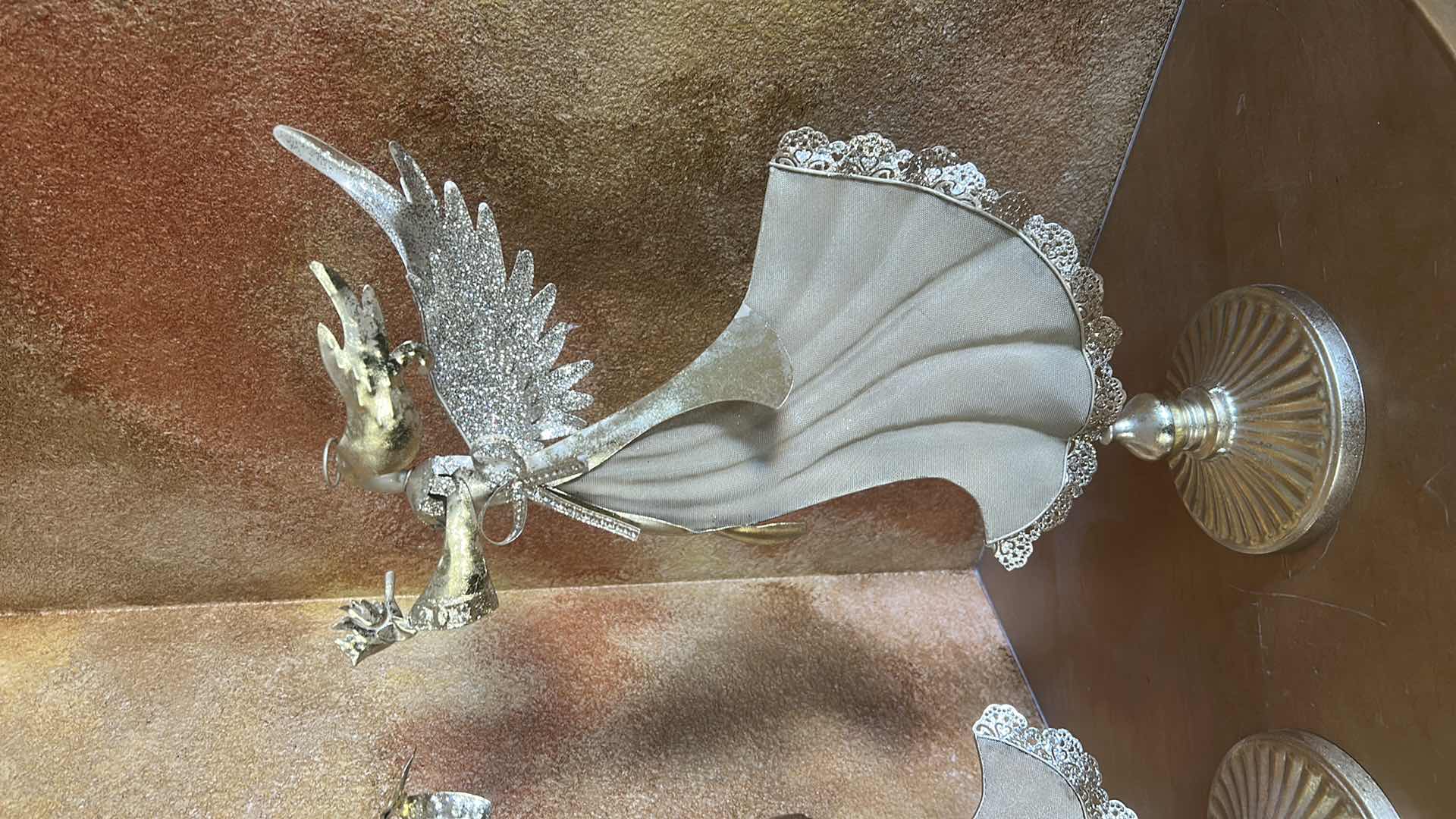 Photo 1 of 2 GOLD LIGHTWEIGHT TIN ANGEL FIGURES ON STAND H22”