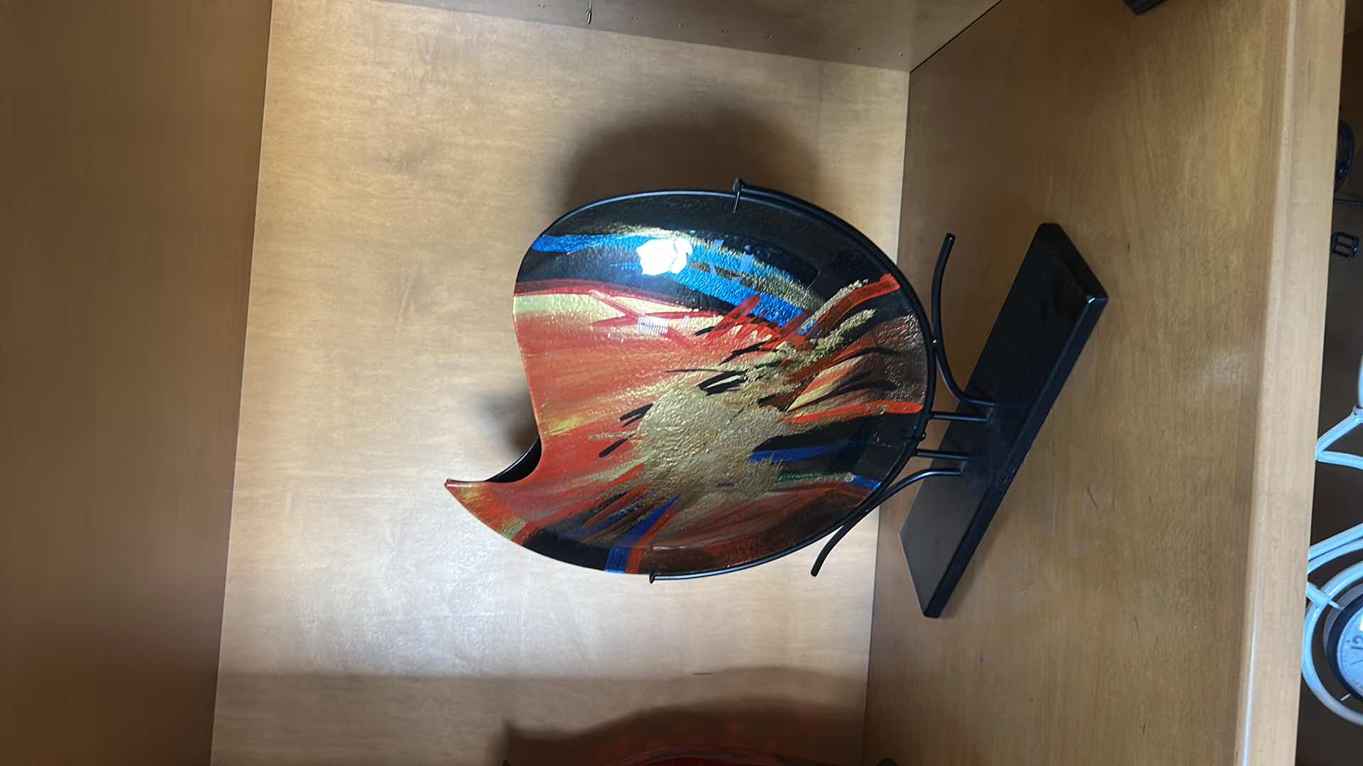 Photo 1 of JASMINE ART GLASS RECTANGULAR HANDMADE FUSED GLASS VASE SET ON A METAL STAND. 15 1/2“ x H19 1/2“