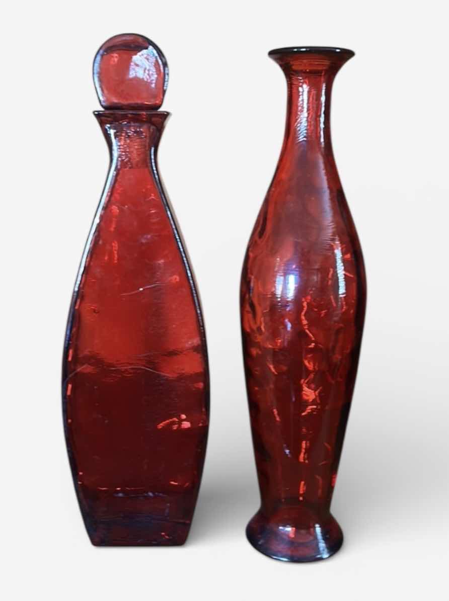 Photo 1 of 2 RED GLASS VASES H17”