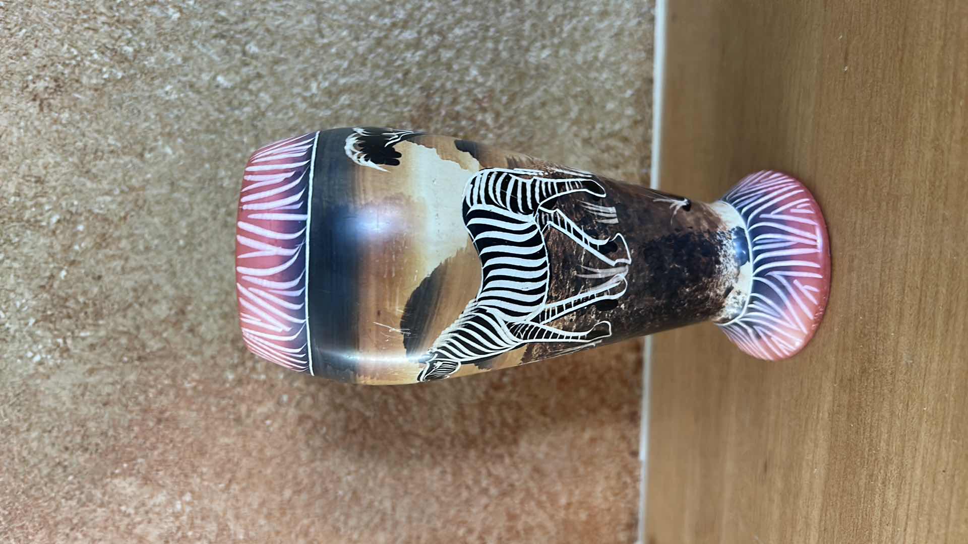 Photo 1 of HAND PAINTED, ETCHED WOOD VASE H6”