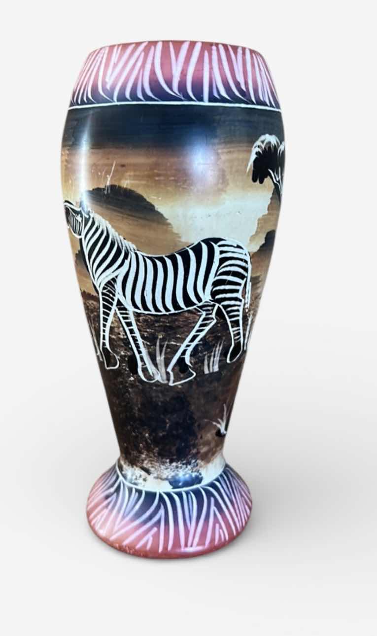 Photo 1 of HAND PAINTED, ETCHED WOOD VASE H6”