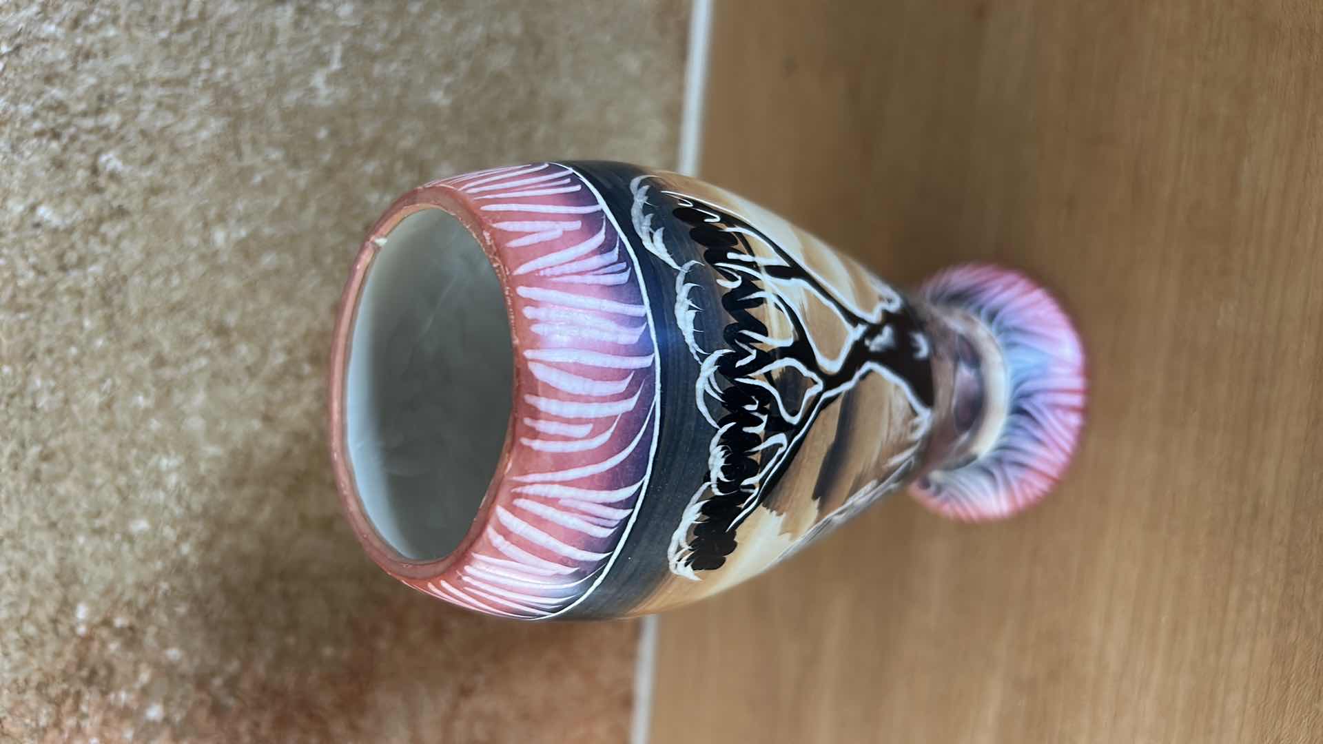 Photo 1 of HAND PAINTED, ETCHED WOOD VASE H6”