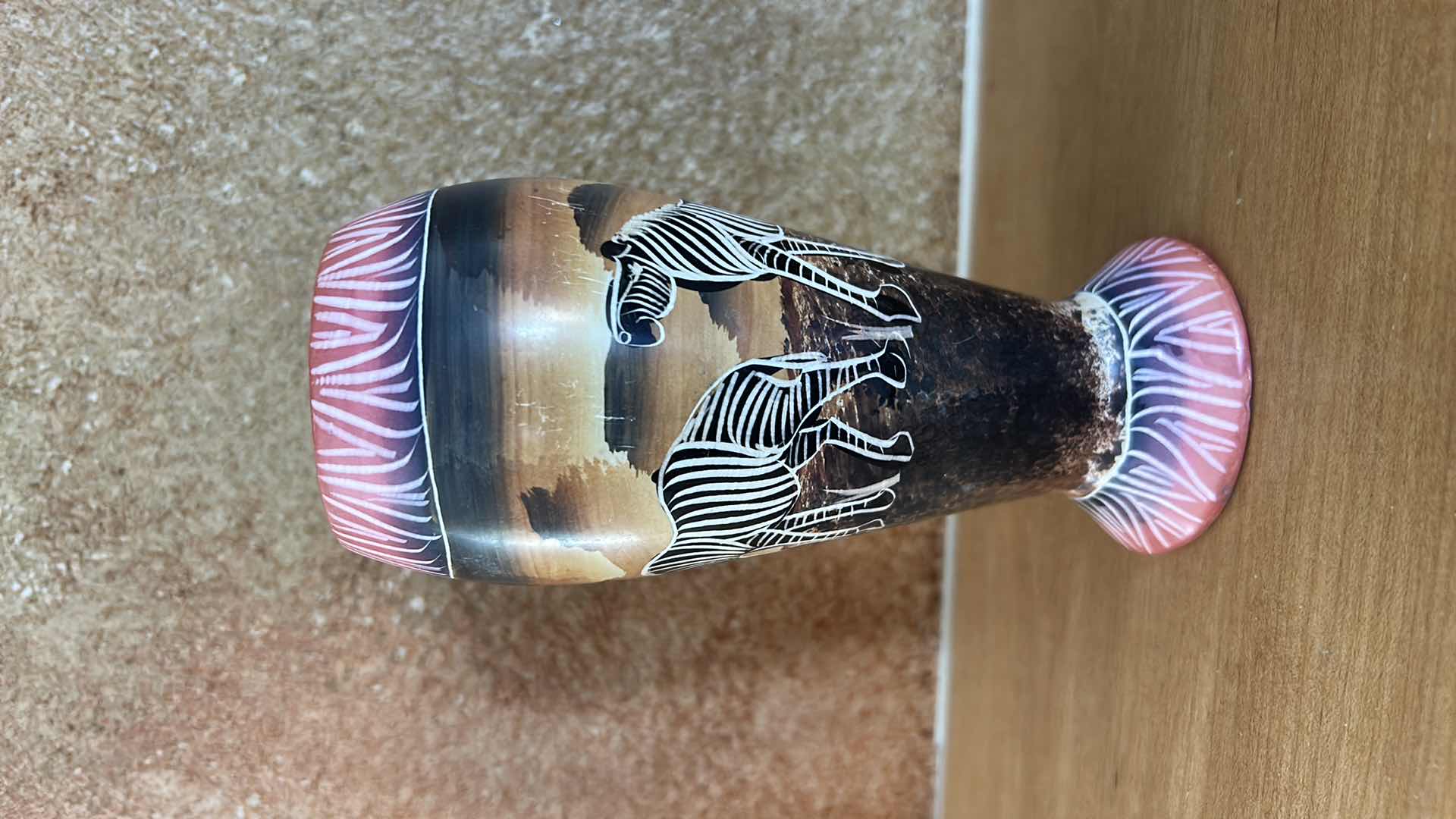 Photo 1 of HAND PAINTED, ETCHED WOOD VASE H6”